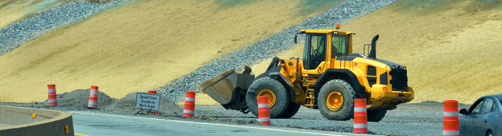 Road under construction with pay loader