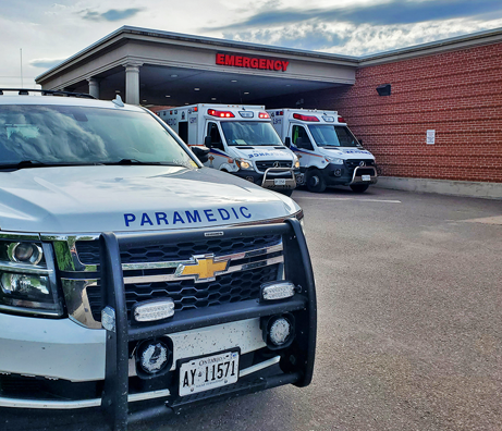 Ambulances at an emergency room entrance