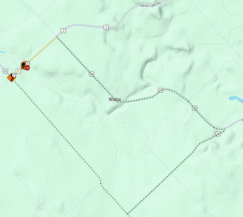 Map outlining detour for Waba Creek rehabilitation project